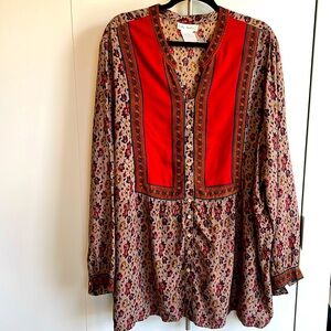 Ulla Popken Floral Boho Tunic Cottagecore Mixed Print Embroidered Size 22/24
